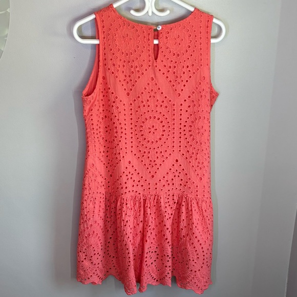 Valentina Naldi Coral Eyelet Sleeveless Drop Waist Dress with Ruffle Size XL - Picture 3 of 9